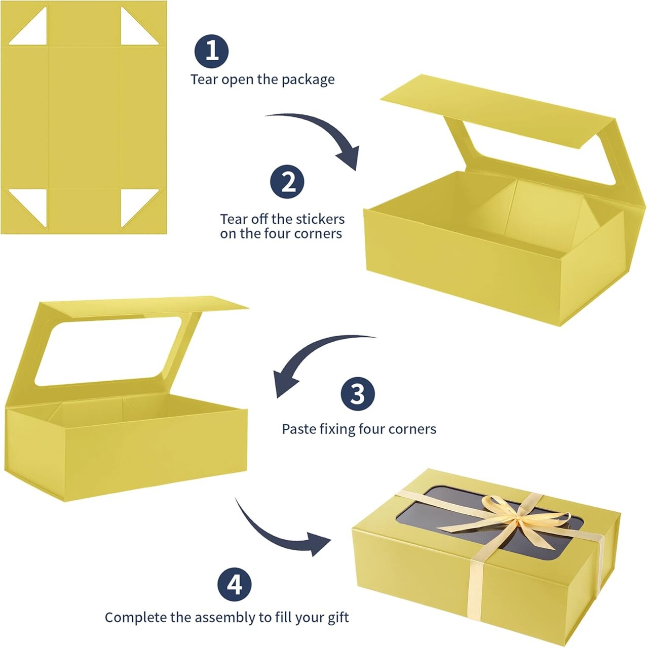 Gold Large Gift Box with Window, 13.5"x9"x4.3" Bridesmaid Box for Gift Giving,Birthday Gift Box with Magnetic,Closure Lid Gift Box for Presents,Cute Box,Luxury for Gift Packaging,Gift Box for Wrapping Gifts